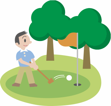 男性がゴルフ場でゴルフをしているイラスト